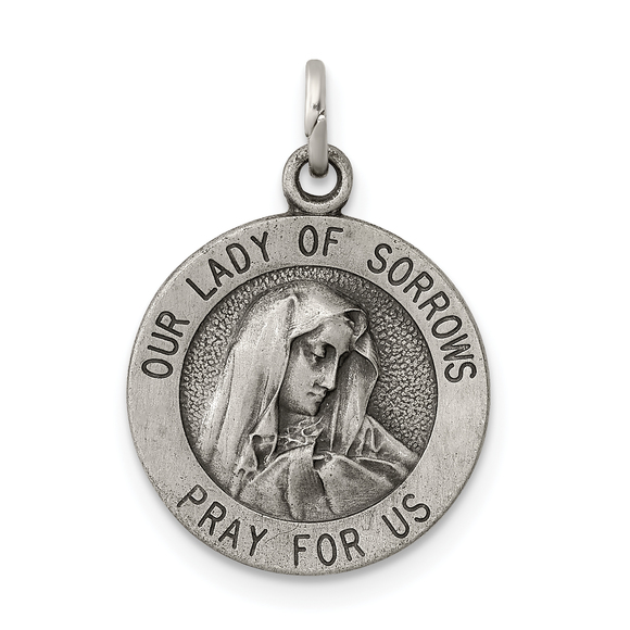Sterling Silver Antiqued Our Lady of Sorrows Medal - Picture 1 of 3